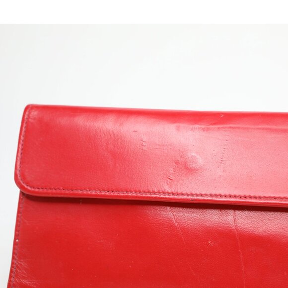 Vintage Merangue Red Genuine Leather Bifold Wallet with Calculator & Pen Retro - Picture 8 of 11